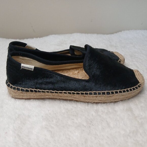 SOLUDOS Calf Hair Slip On Smoking Slipper Platform Espadrilles Black Size 8 - Picture 1 of 10